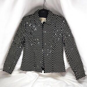 Rickie Freeman For TJ Nites Jacket Blazer Women 14 Black Sequin Polka Dot Zip Up